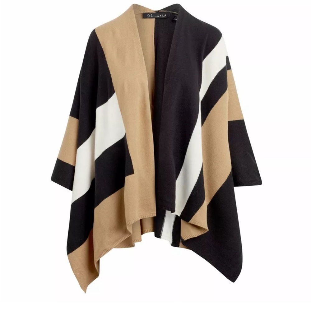 Parrish LA Stevie Poncho in Black/Ivory/Camel OS